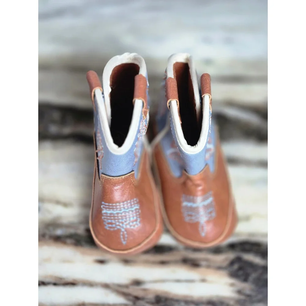 Ariat Shelby Baby Western Boots Brown Blue Faux Leather Crib Shoes 89259-00